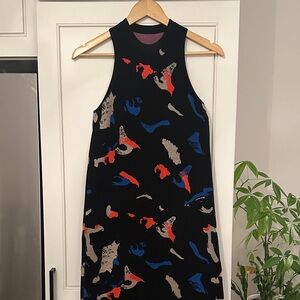 10 Crosby Derek Lam Black Dress with Red, Blue, and Gray Patterns (NEVER WORN)